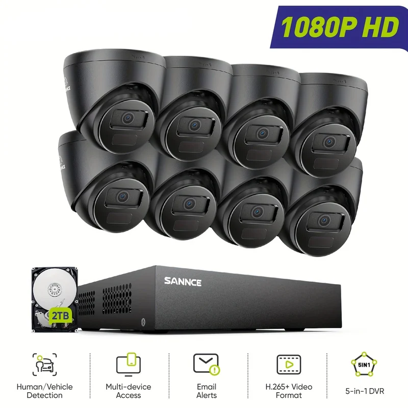 Beveiligingssysteem – Camerasysteem – Bewakingscamera – Security Camera – Surveillance Kit – 8 Full HD 1080P Camera’s – 2TB Opslag – Intelligente Persoons- en Voertuigdetectie – App- en Emailmeldingen