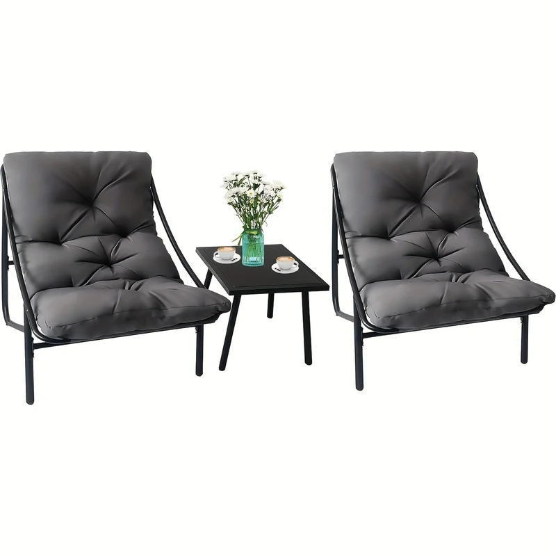 Balkonset – Balkonmeubelset – Bistroset – Tuinset – Loungeset – 3-delig – Metaal – Compact Grijs Met Kussens