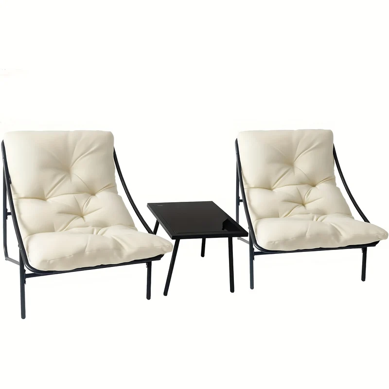 Balkonset – Tuinset – Bistroset – Balkonmeubels – Loungeset – 3-delig – Metaal met Katoenen Kussens – Compact en Weerbestendig – Grijs
