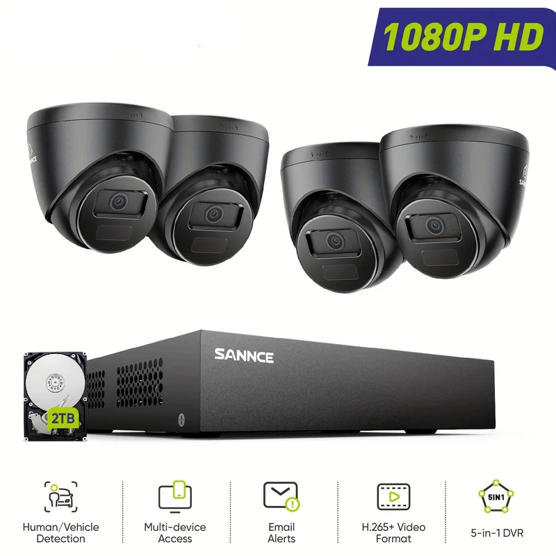 Beveiligingscamera Set – Surveillance Camera – Toezicht Cameras – CCTV Camera – Bewakingscamera – 4x 1080p Full HD Camera’s – Intelligente Detectie Personen & Voertuigen – 2TB Harde Schijf