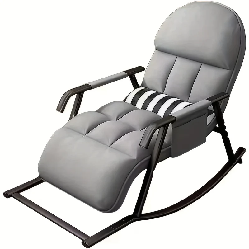 Schommelstoel – Relaxstoel – Schommelzetel – Lounge Stoel – Wiegstoel – Metalen Frame – Verstelbare Rugleuning – Gevoerd Katoenen Zitvlak – Geschikt Voor Harde Vloeren – Grijs