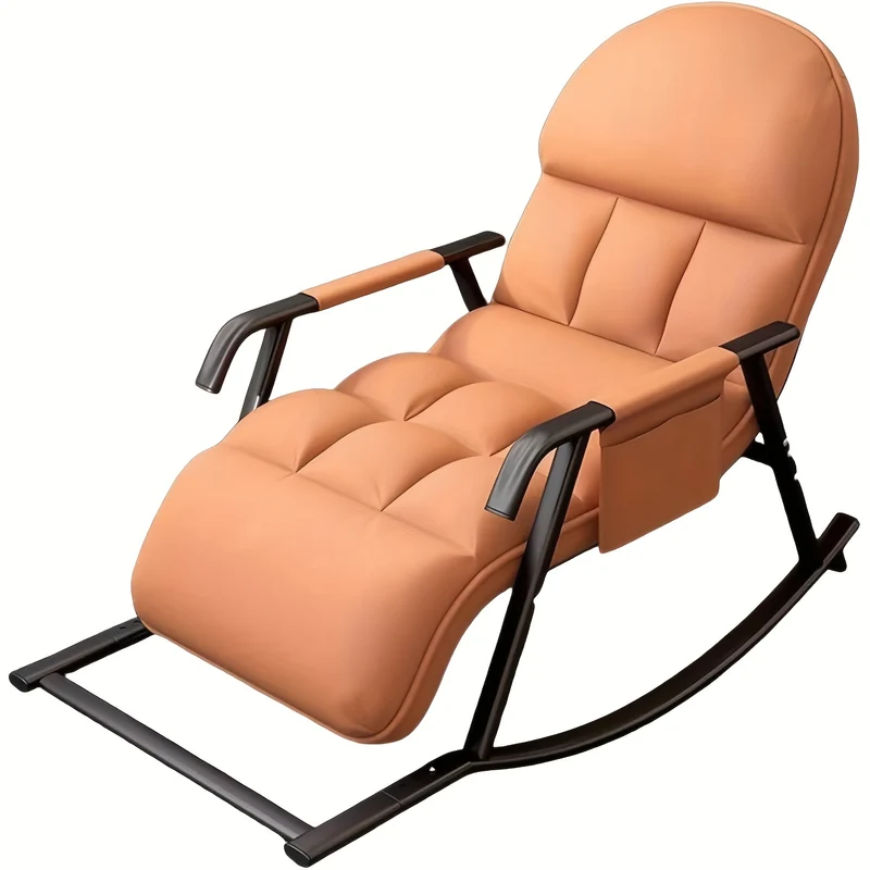Schommelstoel – Schommelstoel Met Katoen – Relaxstoel – Wiegstoel – Lounge Stoel – Stevig Metalen Frame – Handmatig Verstelbare Rugleuning – Comfortabele Katoenen Bekleding – Voor Harde Vloeren – Oranje