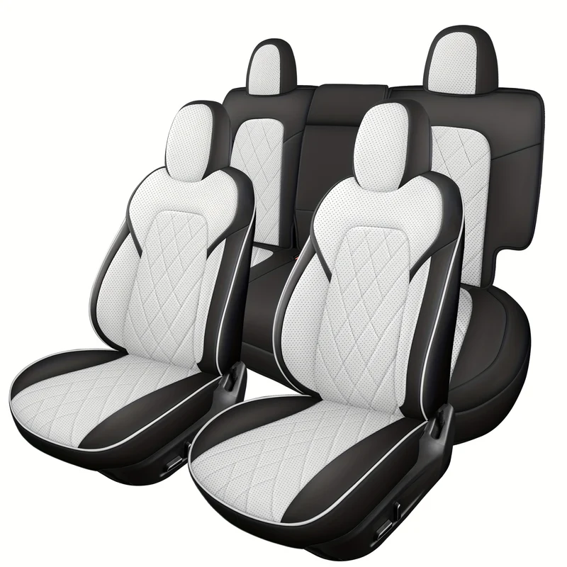 Autostoelhoes – Stoelhoes – Autostoelhoezenset – Autostoelbeschermer – Autostoelhoes – PU Leer – Ademend Patchwork – Exacte Pasvorm voor Tesla 5-Zitters