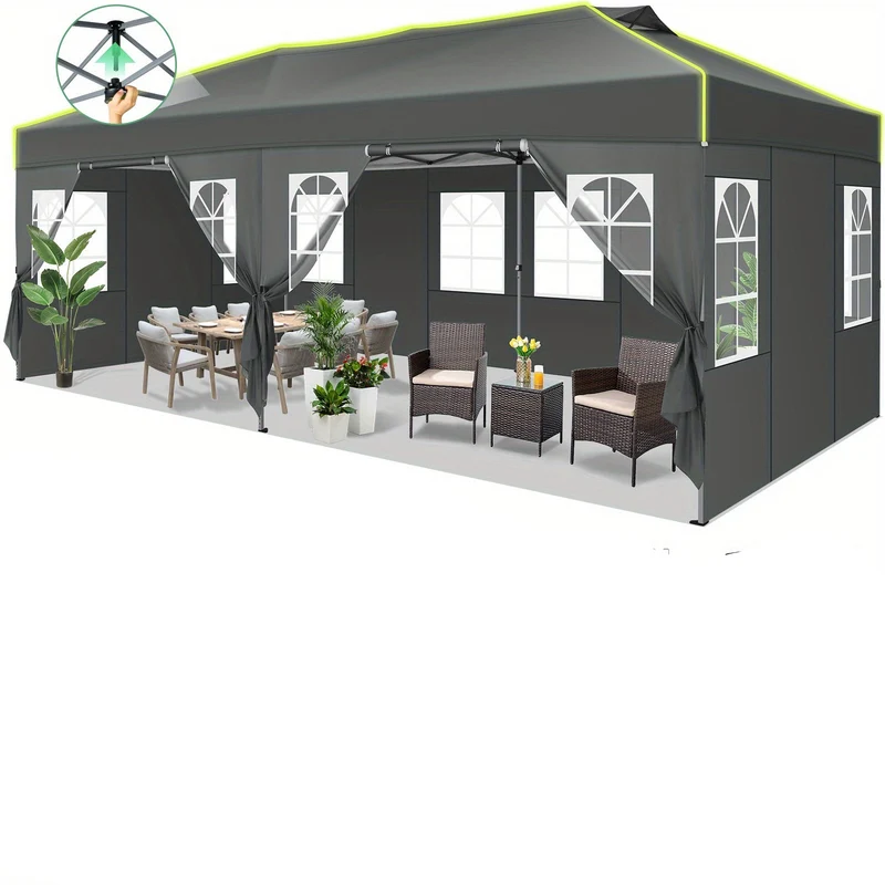 Pop-up Partytent 3x6m – Vouwtent – Evenementtent – Feesttent – Marktstand – Zes Afneembare Zijwanden – Fluorescerende Strepen