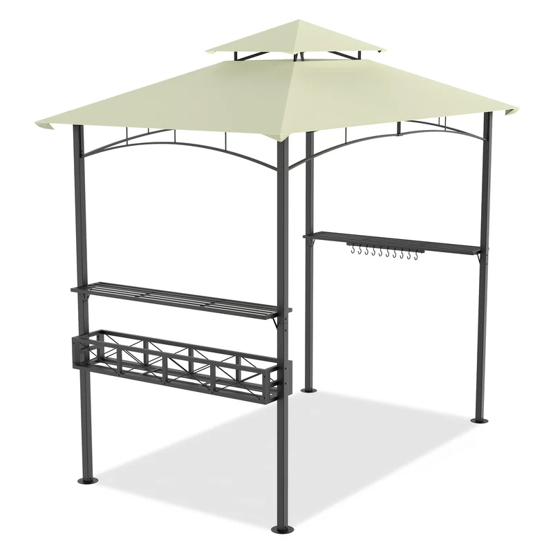 BBQ Overkapping – BBQ Paviljoen – Terrasoverkapping – Barbecue Tent – Tuinpaviljoen – Ruim Ontwerp – UV-bestendig Polyester – Stevig Metalen Frame – Zijplanken & Onderkast
