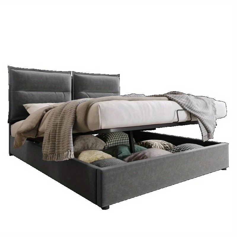 Twijfelaarbed – Tweepersoonsbed – Bedframe – Opbergbed – Bed Met Matras – Hydraulisch Hefmechanisme – Verstelbaar Hoofdbord – Metaal – 140x200 cm – Ruimtebesparend Design