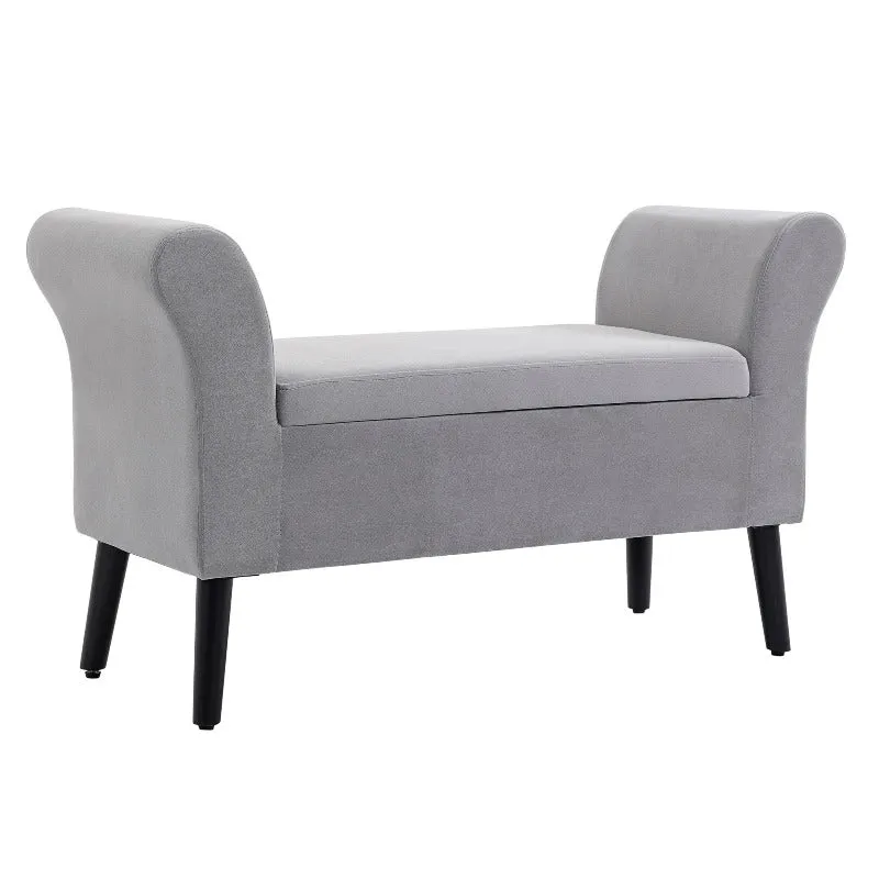 Opbergbankje – Opbergbank – Zitbank met Opbergruimte – Opbergkist – Halbank – Lichtgrijs – Ruimtebesparend Design – Velvet Bekleding met Stevige Pooten