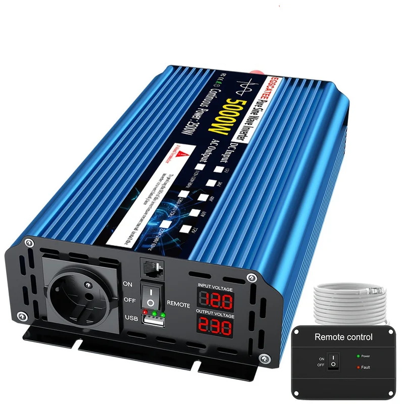 5000W Omvormer – Spanningsomzetter – Stroomomzetter – DC naar AC Converter – Power Inverter 24V – Pure Sinusgolf – Overbelastingsbeveiliging – Thermoregulerende Ventilator