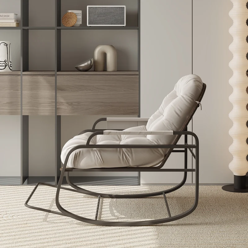 Rocking Chair, Lounge Chair, Nursing Chair, Rattan Rocking Chair, Suitable for Garden, Living Room, Yard, Terrace, and Balcony (Beige, 89.5 x 94.5 x 93.5 cm)