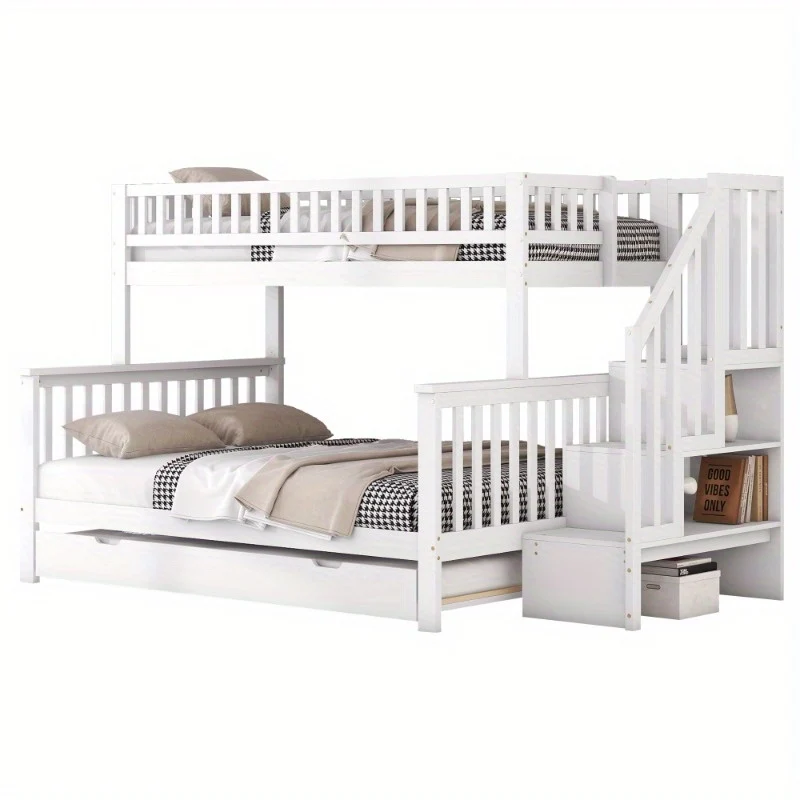 Stapelbed – Hoogslaper – Kinderbed – Etagebed – Bunkbed – Wit – Ruimtebesparend Ontwerp – Uitschuifladen Met Ladder – 140x200 & 90x200 cm – Lattenbodem – Eenvoudige Montage