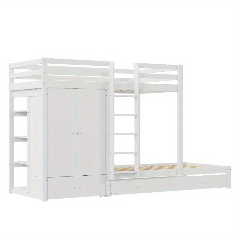Hoogslaper – Stapelbed – Uitschuifbed – Bedbank – Bedkast – Met Ingebouwde Laden & Opbergruimte – Robuust Metalen Frame – Compact & Ruimtebesparend
