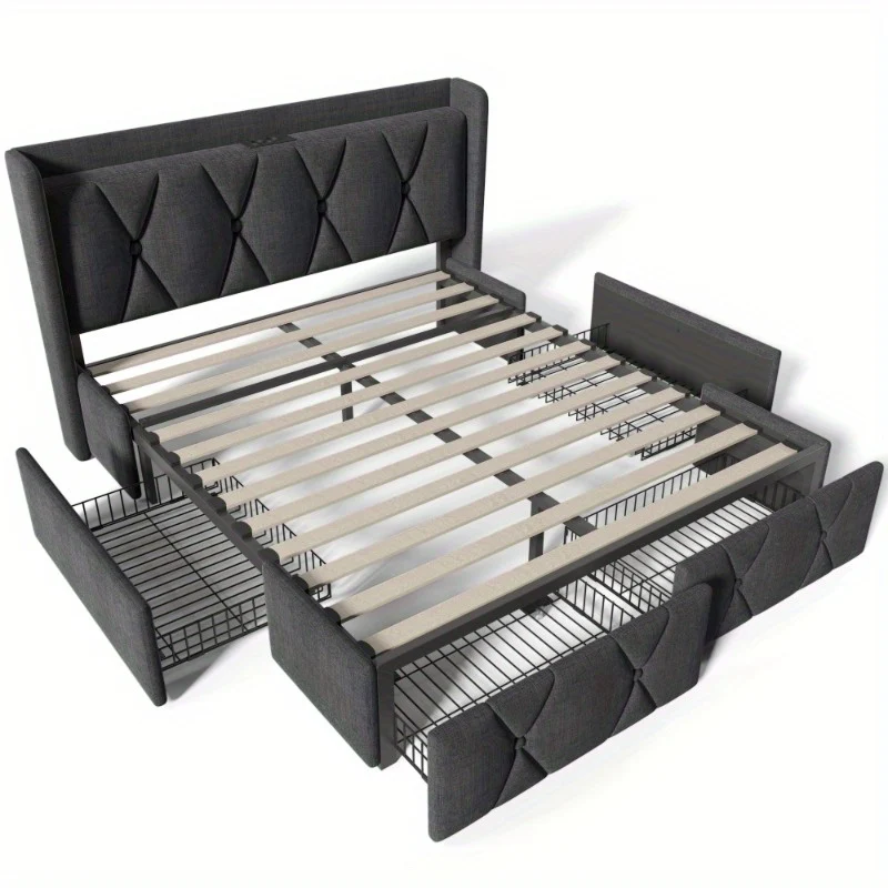 Tweepersoonsbed – Bedframe – Boxspring – Stapelbed – Slaapbank – 160x200 cm – Met Opberglades en Hoofdbord – Montageklaar en Duurzaam Niet-Houten Materiaal