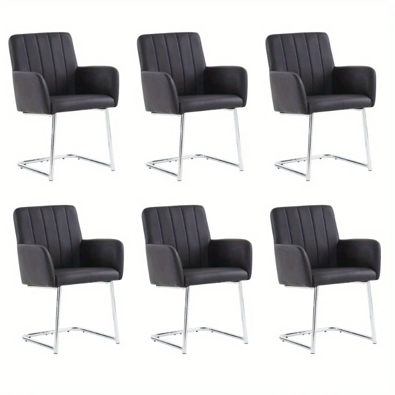 Eetkamerstoelen set – Stoelen – Zwarte Stoelen – Kunstleren Stoelen – Design Stoelen – 6-delig – Verticale Strepen – Zigzag Metalen Poten