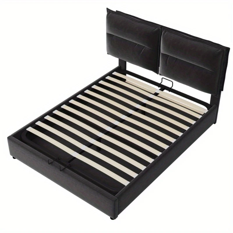 Boxspringbed – Tweepersoonsbed – Opbergbox – Hydraulisch Bed – Stalen Bodem – 140x200 cm – Verstelbaar Hoofdeinde – Inclusief Matras – Zwart Modern Design