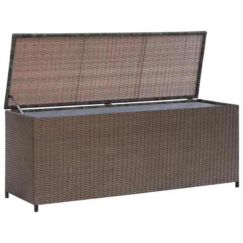 Opbergbox Tuin – Tuinkussenbox – Tuinkist – Buitenopslag – Opbergkast – Weerbestendig Geweven Resin – Gaslift Deksel – Groot Rechthoekig Design 120x50x60 cm – Robuuste Standaard & Natuurlijke Bruine Kleur