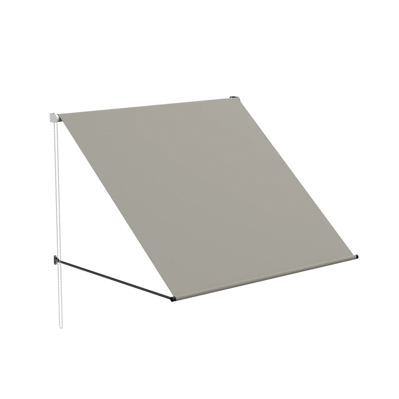 Zonnescherm – Uitschuifbaar – Terrasoverkapping – Balkonzonwering – Tuinluifel – Aluminium Frame – 200x145 cm – Stevige Touwen & Palen – Grijs