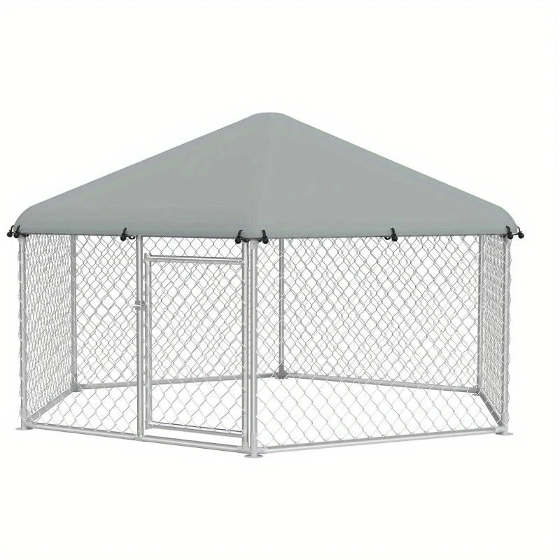 Hondenkennel – Hondenren – Hondenkooi – Buitenkennel – Hondenhok – Ruim 280x250x165 cm – Gegalvaniseerd Staal – Weerbestendig Met Dak en Slot