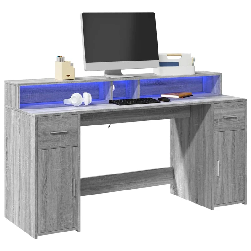 Laptoptablet – Bureau – Werkplek Meubel – Laptoptafel – Bureau Met Opbergruimte – RGB LED Verlichting – 160x55x91 cm – Duurzaam, Vochtbestendig Hout