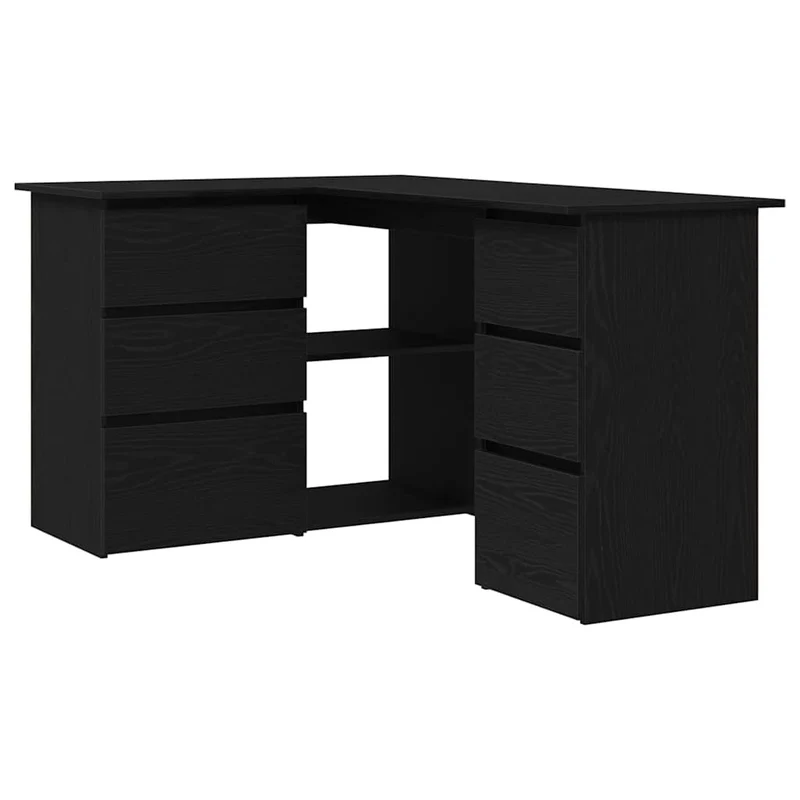 Hoekbureau – Bureau – Computertafel – Werkplek – Bureautafel – Hoogwaardig Vochbestendig Hout – 4 Lades Met 2 Kastdeurtjes – Mat Zwart