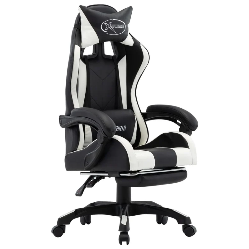 Gamestoel – Gaming Stoel – Game Stoel – Gaming Chair – Racestoel – Verstelbare Rugleuning – Kunstleer Wit/Zwart