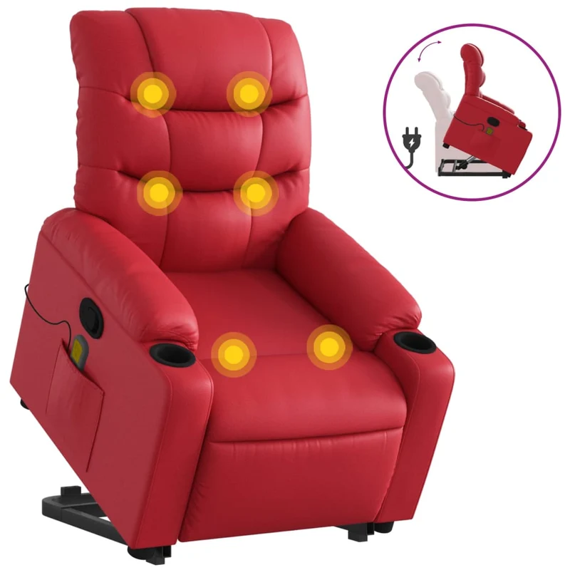 Elektrisch Verstelbare Sta-op Stoel – Sta Op Fauteuil – Opsta Stoel – Relaxstoel – Elektrische Relaxfauteuil – Vibratiemassage – Verstelbare Rugleuning – Rood