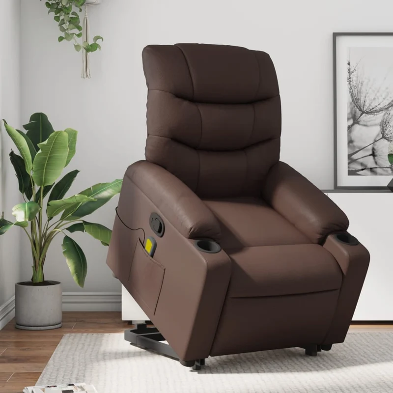 Sta-op Stoel Elektrisch – Elektrische Sta Op Fauteuil – Verstelbare Relaxstoel – Seniorenstoel – Opsta Stoel Bruin – Vibratiefunctie – Kunstleer Bekleding