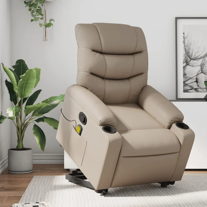 Sta-op Stoel Elektrisch – Relaxfauteuil – Verstelbare Fauteuil – Elektrische Verstelling – Sta Op Fauteuil – Trilmassage – Kunstleer Cappuccino