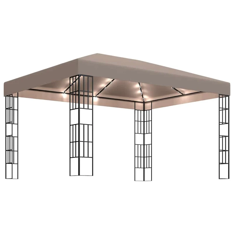 Tuinkamer – Overkapping – Prieel – Tuinoverkapping – Tuinhuisje – 3x4 Meter – Ventileerbaar Polyester Dak – Ingebouwde Sfeerverlichting Taupe