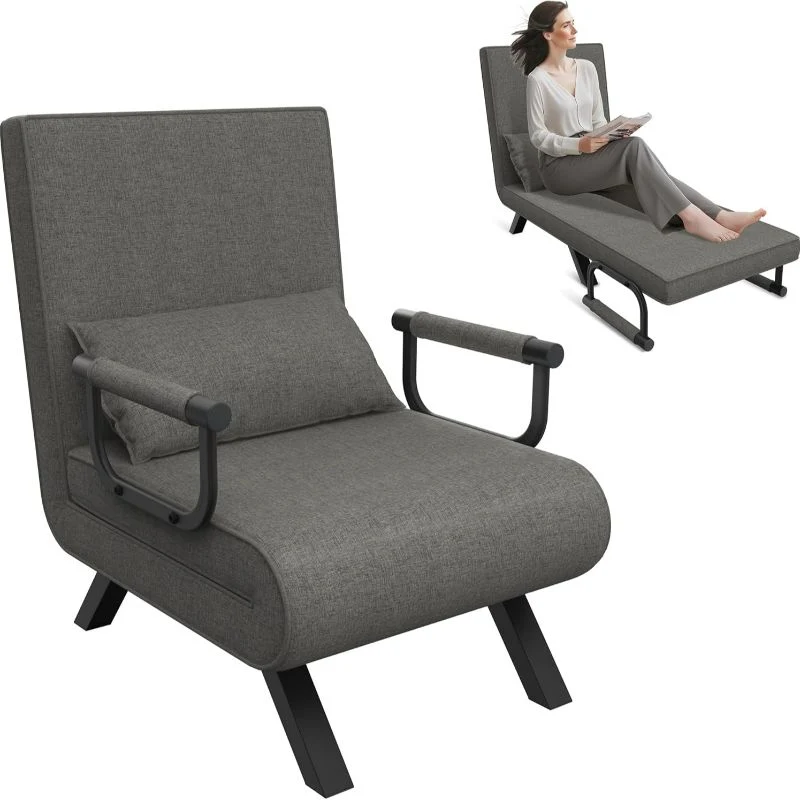 Slaapbank – Slaapstoel – Bedbank – Logeerbed – Relaxbank – 3-in-1 Multifunctioneel – Stof Linnen Bekleding – Compact Voor Kleine Ruimtes – Donkergrijs