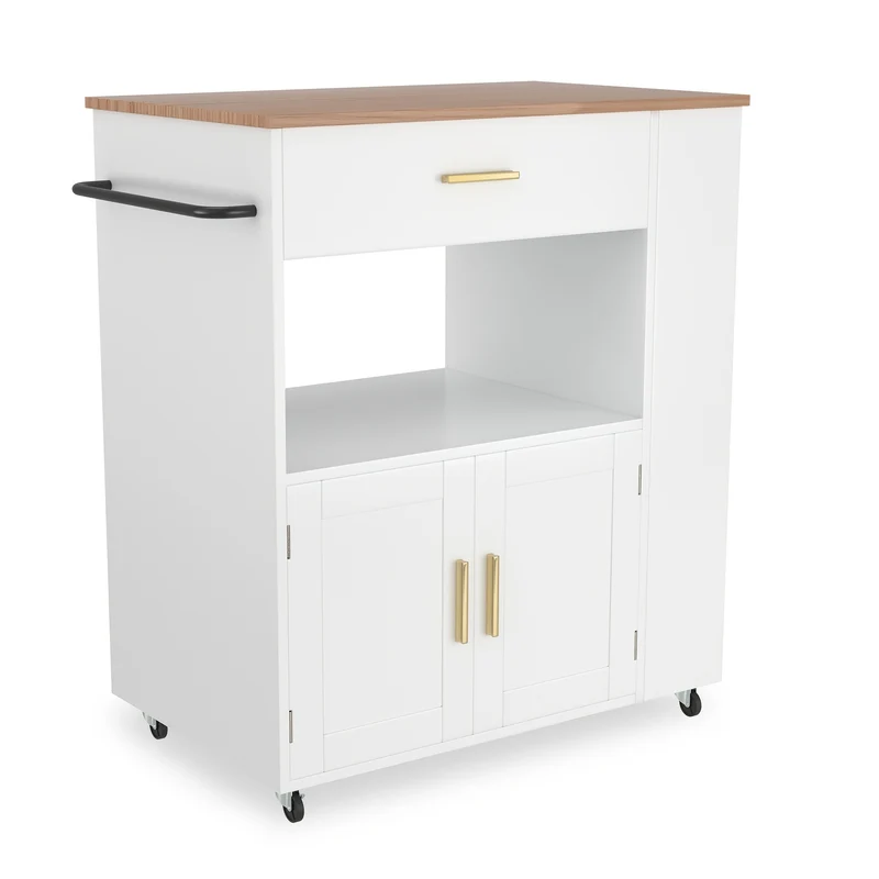 Keukenwagen – Keukentrolley – Serveerwagen – Keukeneiland – Keukenkast – Wit Houten Materiaal – 85x70x40 cm – Mobiel Met Wieltjes