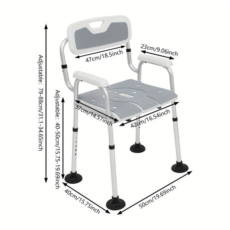 Douchekruk – Douchezitje – Douchestoel – Badkruk – Douchebankje – Verstelbaar 79-88 cm – Antislip Voetkussens Grijs