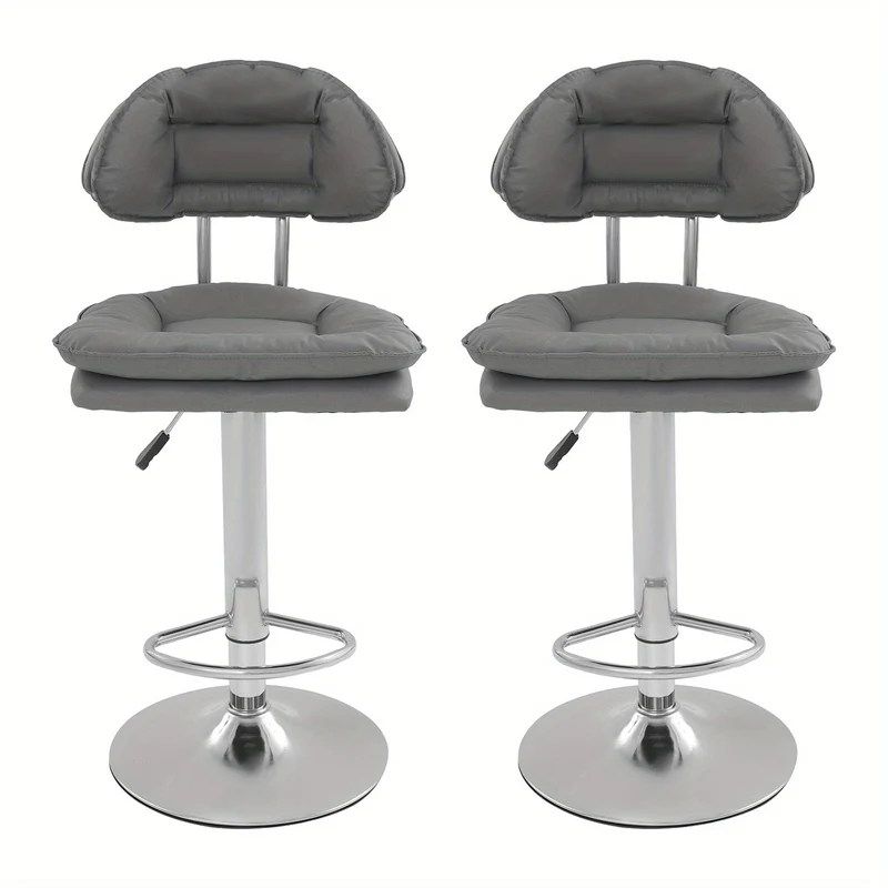 Barstoel – Barkruk – Barstoel Kruk – Keukenstoel – Bistrostoel – Verstelbare Zithoogte 62-82 cm – 360° Draaibaar – Set van 2 – Donkergrijs Met Metalen Onderstel