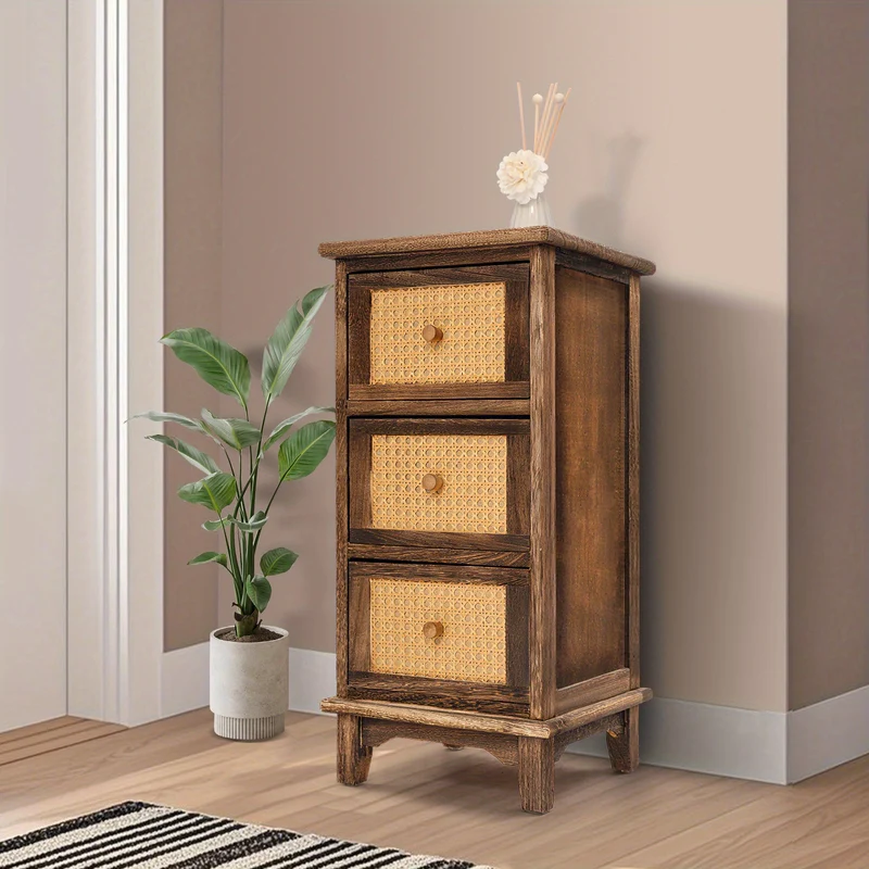 Opbergkast – Opbergmeubel – Ladekast – Kastenrek – Bergkast – 3 Lades – Massief Pauluswood – Donkerbruin Retro Design – Compact Verticaal – Draagvermogen 60 kg