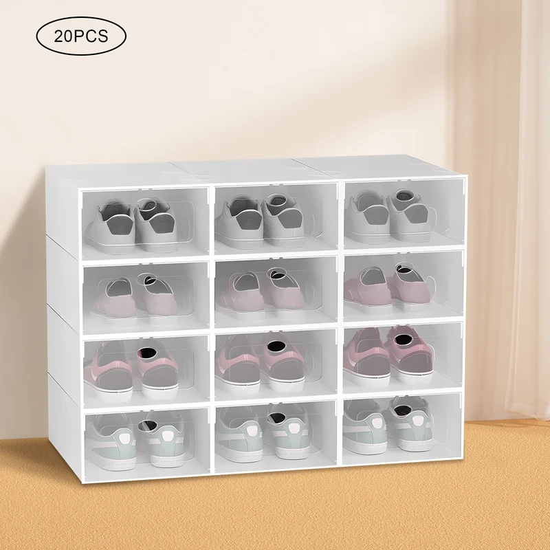Schoenendozen – Opbergdozen – Schoenverpakking – Stapelboxen – Organizer – 20 Stuks Wit – Waterdicht ABS Plastic – Stapelbaar Met Flip Top Deksel