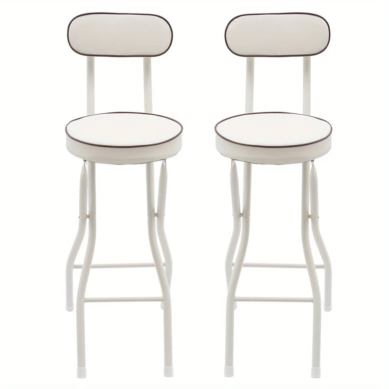 Barstoel – Barkruk – Keukenkruk – Opvouwbare Stoel – Zitkruk – Set Van 2 – Wit – Cushioned Zitting – Stalen Frame