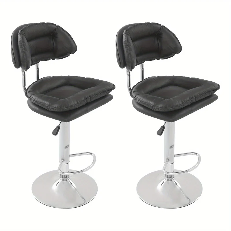 Barstoel – Barkruk – Barstoel Kruk – Barstoelen – Keukenstoel – Zwart Donkergrijs – Verstelbare Zithoogte 62-82 cm – 360° Draaibaar – Set van 2