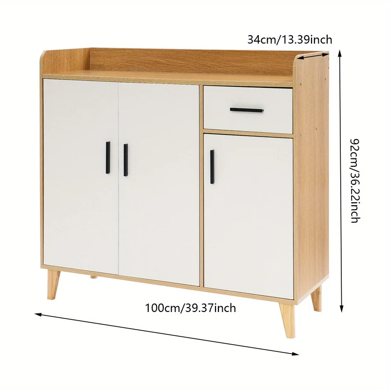 Keukenkast – Opbergkast – Voorraadkast – Kastje – Organiser – Vrijstaande Kast – Verstelbare Planken – Draagvermogen 60 kg – Wit met Houtkleurige Afwerking