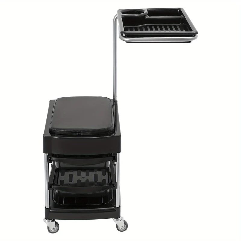 Opbergtrolley – Opbergwagen – Trolley – Beautywagen – Salonwagen – Mobiel Met 3 Uitklapbare Trays – Zwart ABS Met PU Bekleding – 150 Kg Draagkracht – Vergrendelbare Zwenkwielen