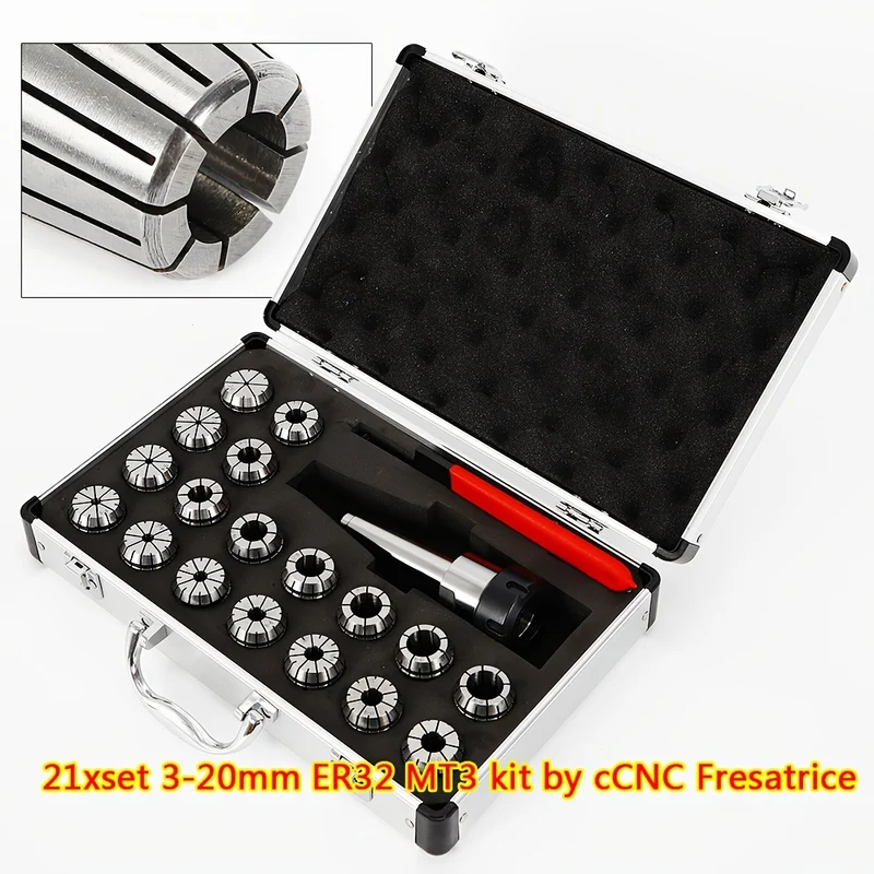 21-delige ER32 MT3 veerklemset – Collet Set – Klemhouder – Gereedschapsklem – CNC Collet – Hoogwaardig gehard staal – Precies trillingsvrij klemmen