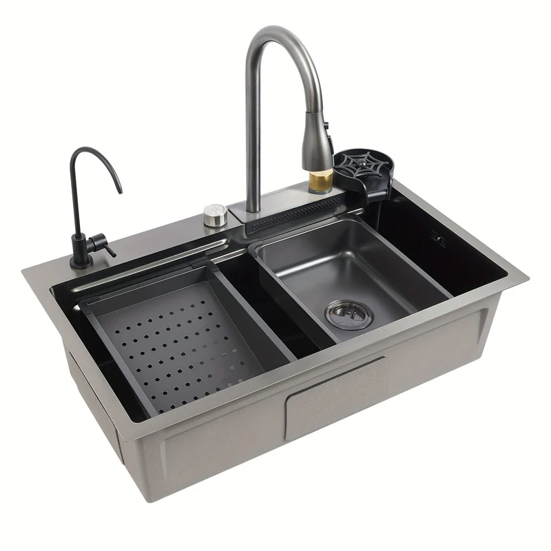 Keukenspoelbak – Gootsteen – Wasbak – Spoelbak – Keukenbak – Roestvrij Staal – Uittrekbare Kraan – Modern Rechthoekig Design 74x45 cm