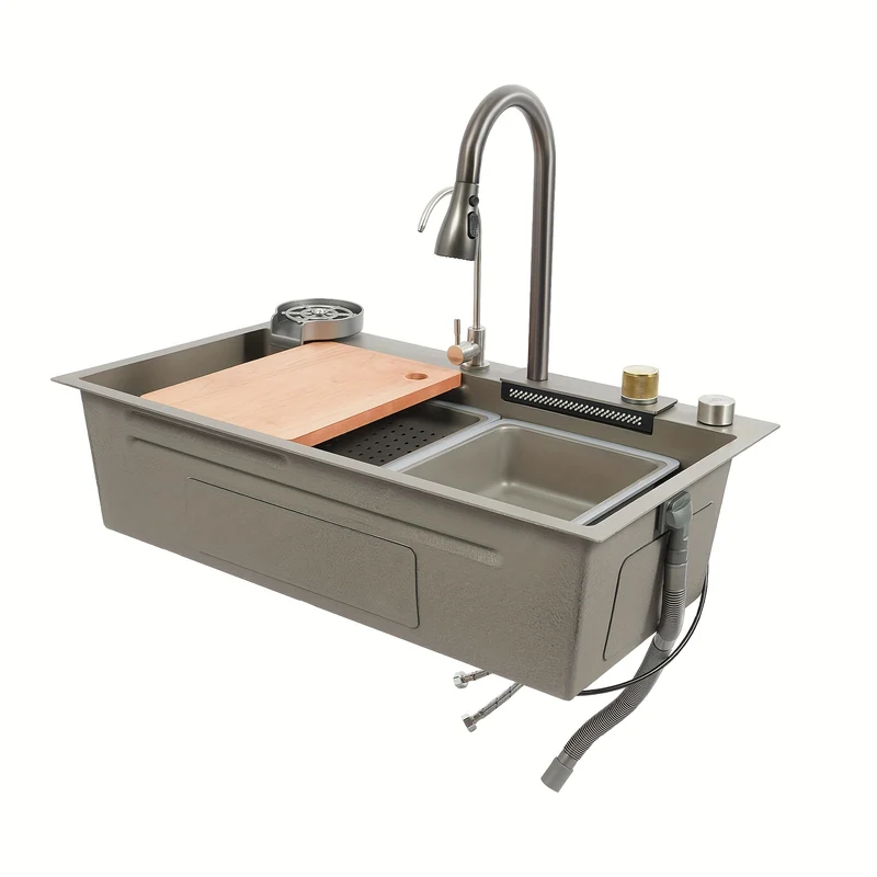 Spoelbak – Keukenspoelbak – Inbouwspoelbak – RVS Spoelbak – Zwarte Spoelbak – 80x45 cm – Uittrekbare Kraan Met 360° Draaibereik