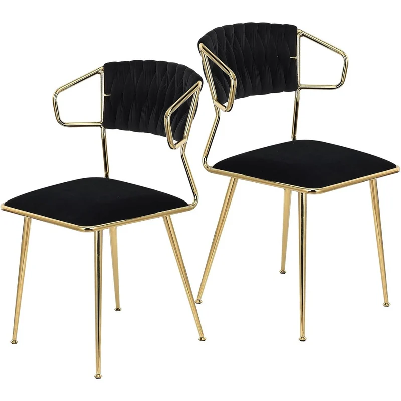 Eetkamerstoel – Stoel – Zwarte Stoel – Velvet Stoel – Design Stoel – Comfortabel Ergonomisch – Gouden Metalen Poten