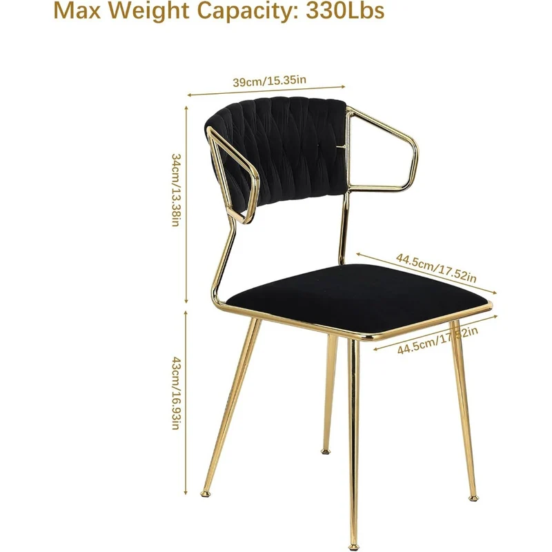 Eetkamerstoel – Keukenstoel – Kuipstoel – Stoel – Modern – Set van 2 – Zachte Velvet Bekleding – Gouden Metalen Poten