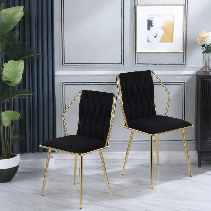 Eetkamerstoelen – Stoelen – Kuipstoelen – Keukenstoelen – Woonkamerstoelen – Velvet Bekleding – Metalen Onderstel – Set Van 2 – Zithoogte 42,5 cm – Zwart