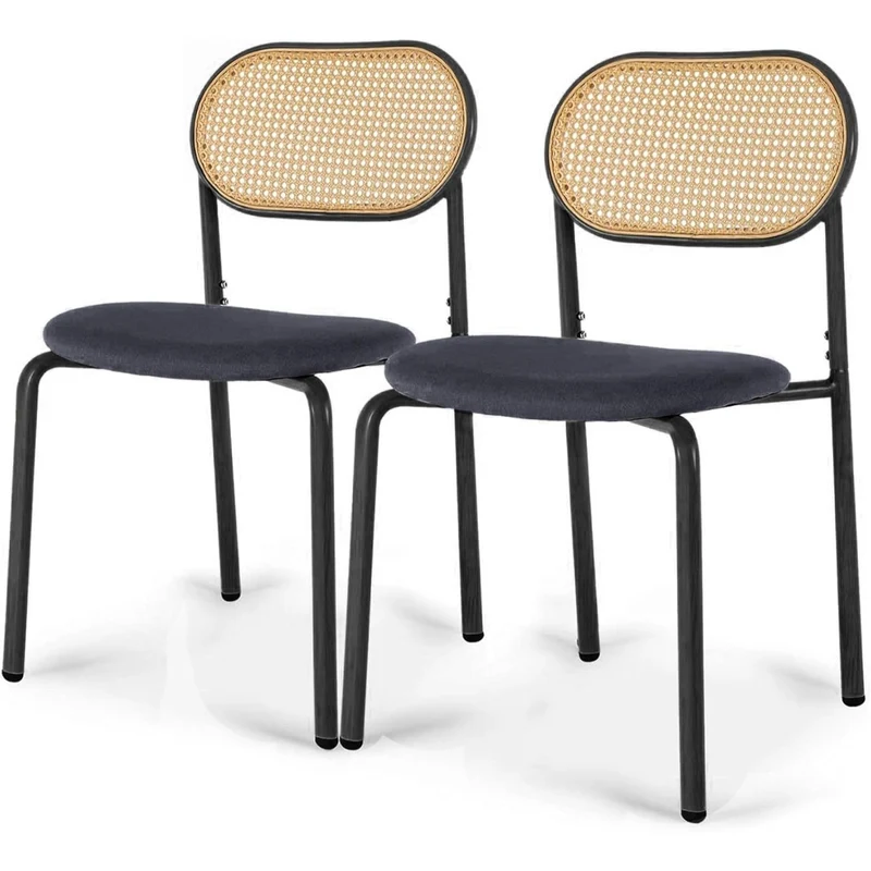 Eetkamerstoelen – Stoel – Kuipstoel – Keukenstoel – Zithoekstoel – Set Van 2 – Met Fluwelen Zitting – Met Rattan Rugleuning