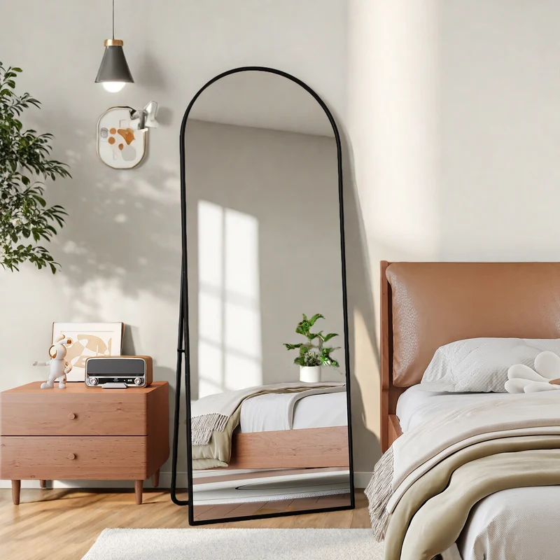 Vloerspiegel – Passpiegel – Staande Spiegel – Wandspiegel – Full Body Spiegel – 162 x 53 cm – Breukvrij Aluminium Frame – Zwart Elegant Design