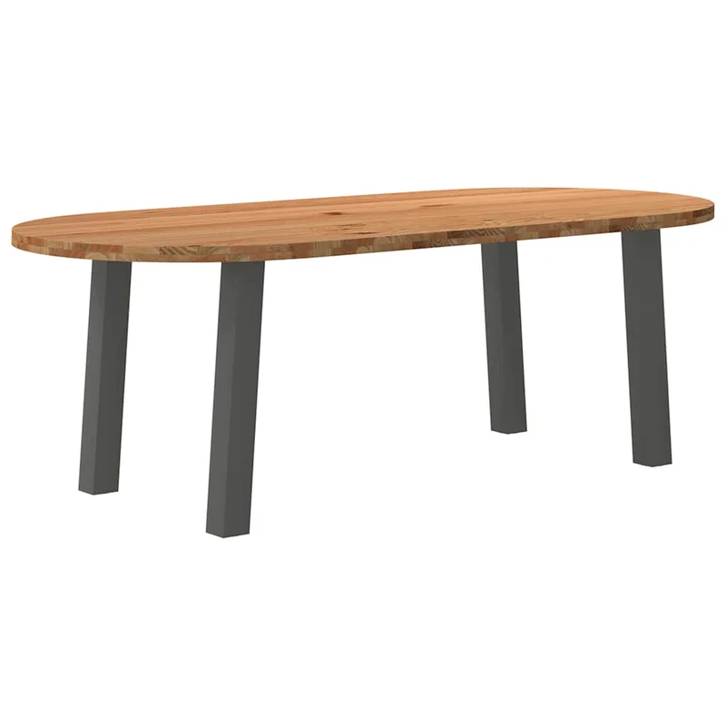 Eettafel – Tafel – Dinertafel – Eetkamertafel – Houten Tafel – Massief Eikenhout – Antraciet Stalen Poten – 220x100x74 cm – Verstelbare Pootjes – Robuuste Afwerking