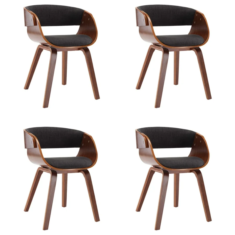 Eetkamerstoel – Eettafelstoel – Keukenstoel – Stoel – Kuipstoel – Set van 4 – Zachte Grijze Stof – Duurzaam Houten Frame