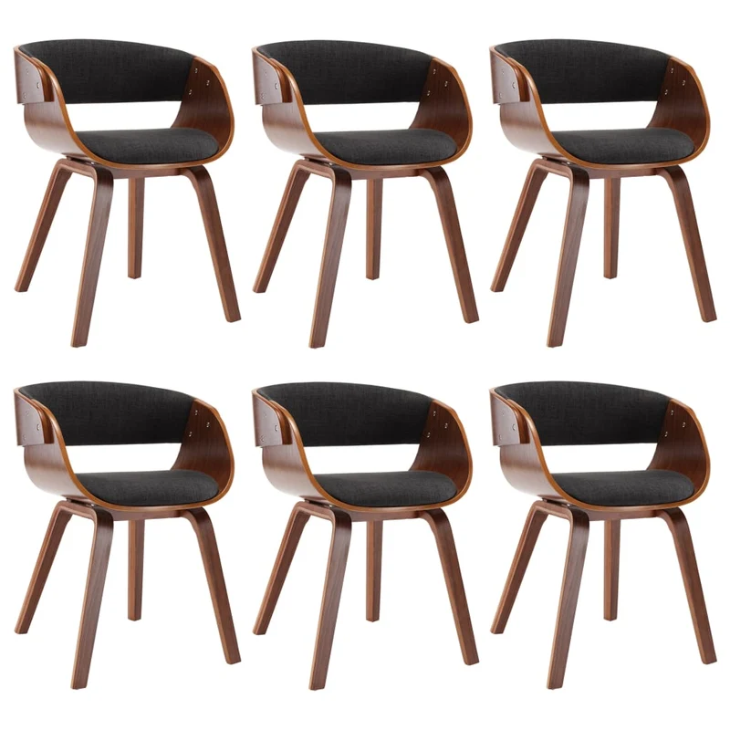 Eetkamerstoel – Eettafelstoel – Keukenstoel – Stoel – Kuipstoel – Set van 6 – Massief Houten Frame – Zachte Grijze Stof