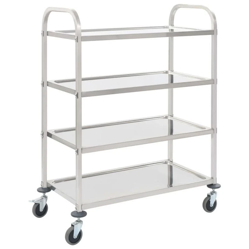 Serveerwagen – Keukenwagen – Servertrolley – Opbergwagen – Trolley – RVS – 4 Laags – Met Wieltjes – Duurzaam Metaal – 107x55x125 cm